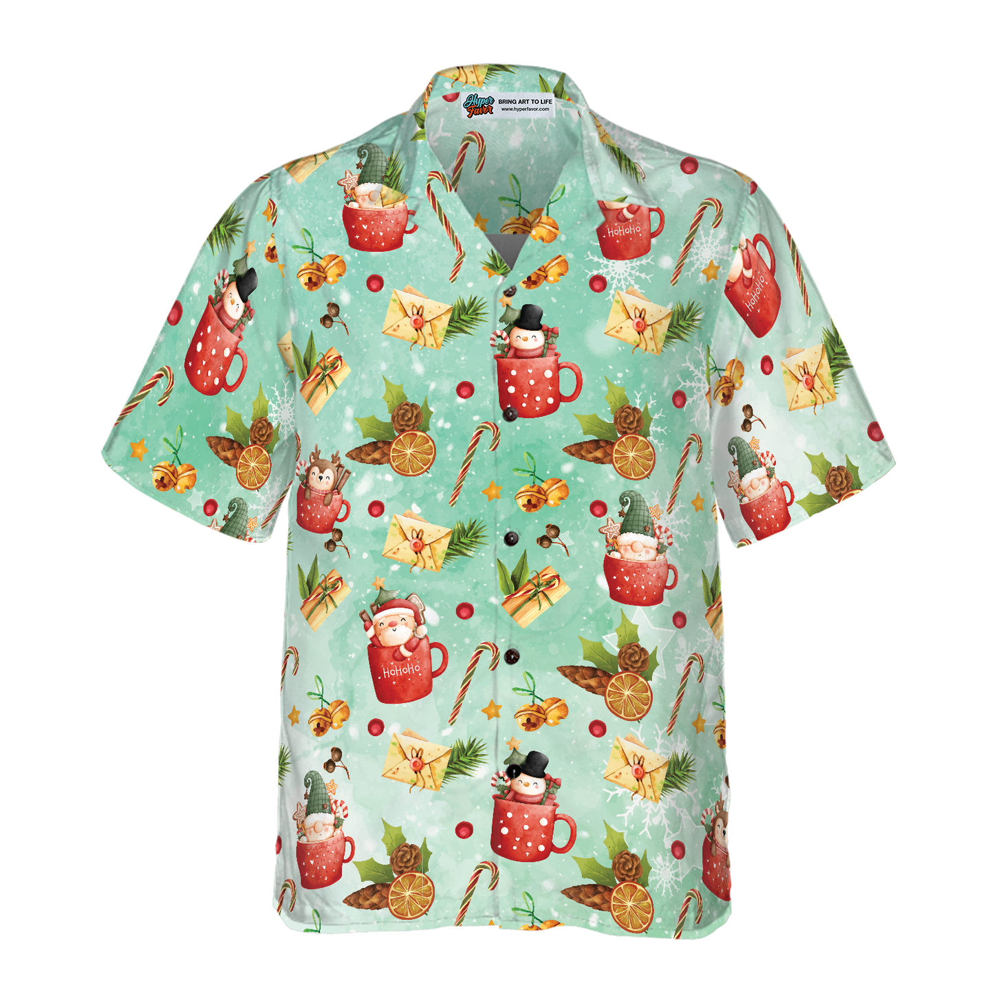 WW | Hyperfavor Santa Weihnachtsmuster 1 Muster Hawaiian Shirt, Weihnachtshemden Kurzarm Hemd mit Knopfleiste für Männer und Frauen