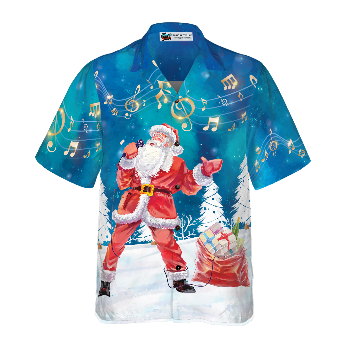 WW | Hyperfavor Weihnachts-Hawaii-Hemden für Herren und Damen, Santa Sing Musik Hawaiian Shirt mit Knopfleiste Kurzarm