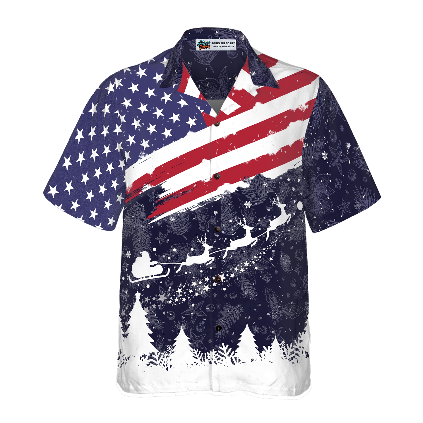 WW | Hyperfavor Weihnachts-Hawaiianhemden, Frohe Weihnachten USA-Flaggenmuster-Shirt Kurzarm, Weihnachtshemd-Idee Geschenk für Männer und Frauen
