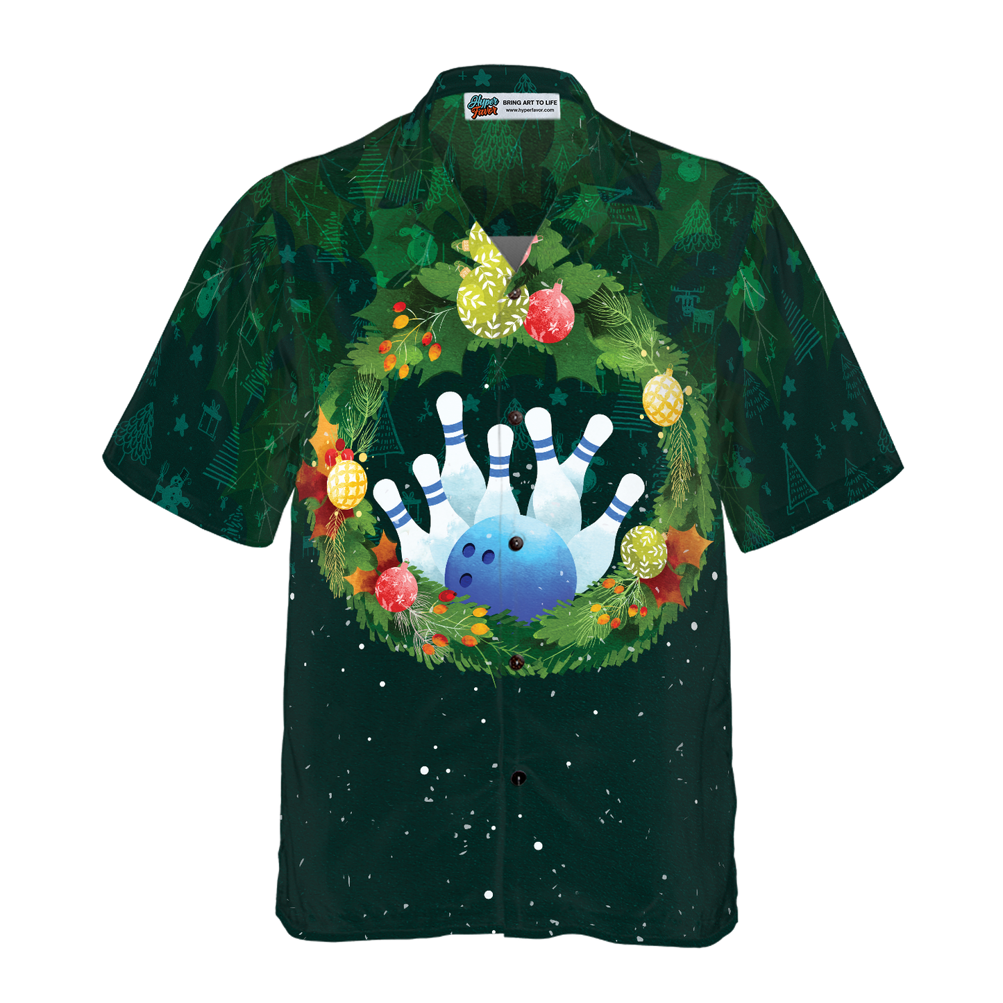 WW | Hyperfavor Weihnachts-Hawaiian-Shirts für Männer und Frauen, Weihnachtskranz Bowling Hawaiian Shirt Knopfleiste Kurzarm.png