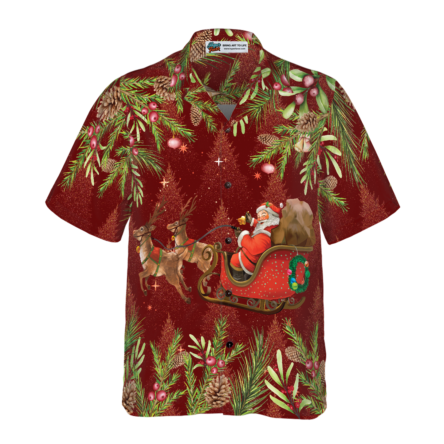 WW | Hyperfavor Santa Santa Schlittenfahren 2 Muster Hawaiian Shirt, Weihnachtshemden Kurzarm Knopfdown Hemd Für Männer Und Frauen