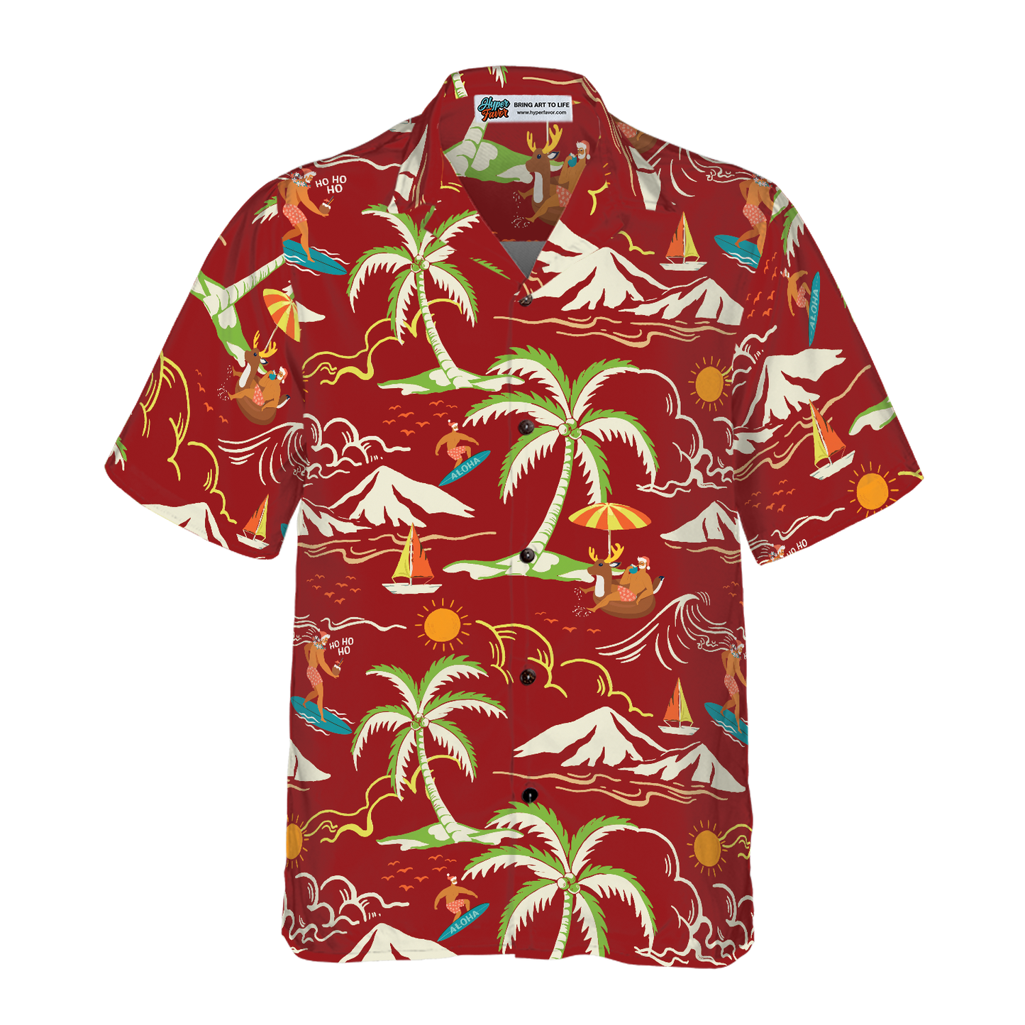WW | Hyperfavor Weihnachts-Hawaiian-Shirts, Santa Strand Sommer Muster 1 Shirt Kurzarm, Weihnachts-Shirt Geschenkidee für Männer und Frauen