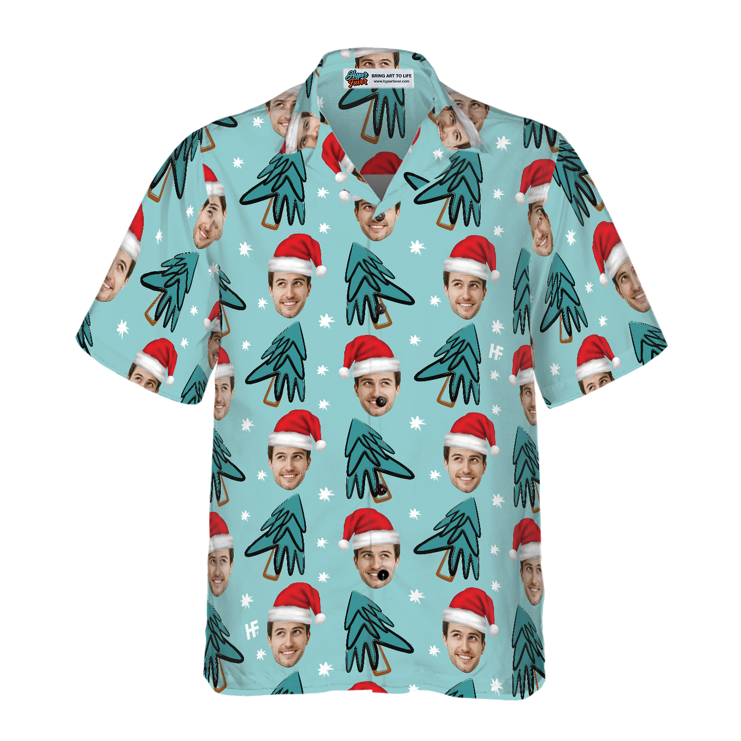 WW | Lustiges benutzerdefiniertes Gesicht Weihnachtsbaum benutzerdefiniertes Hawaiian Shirt