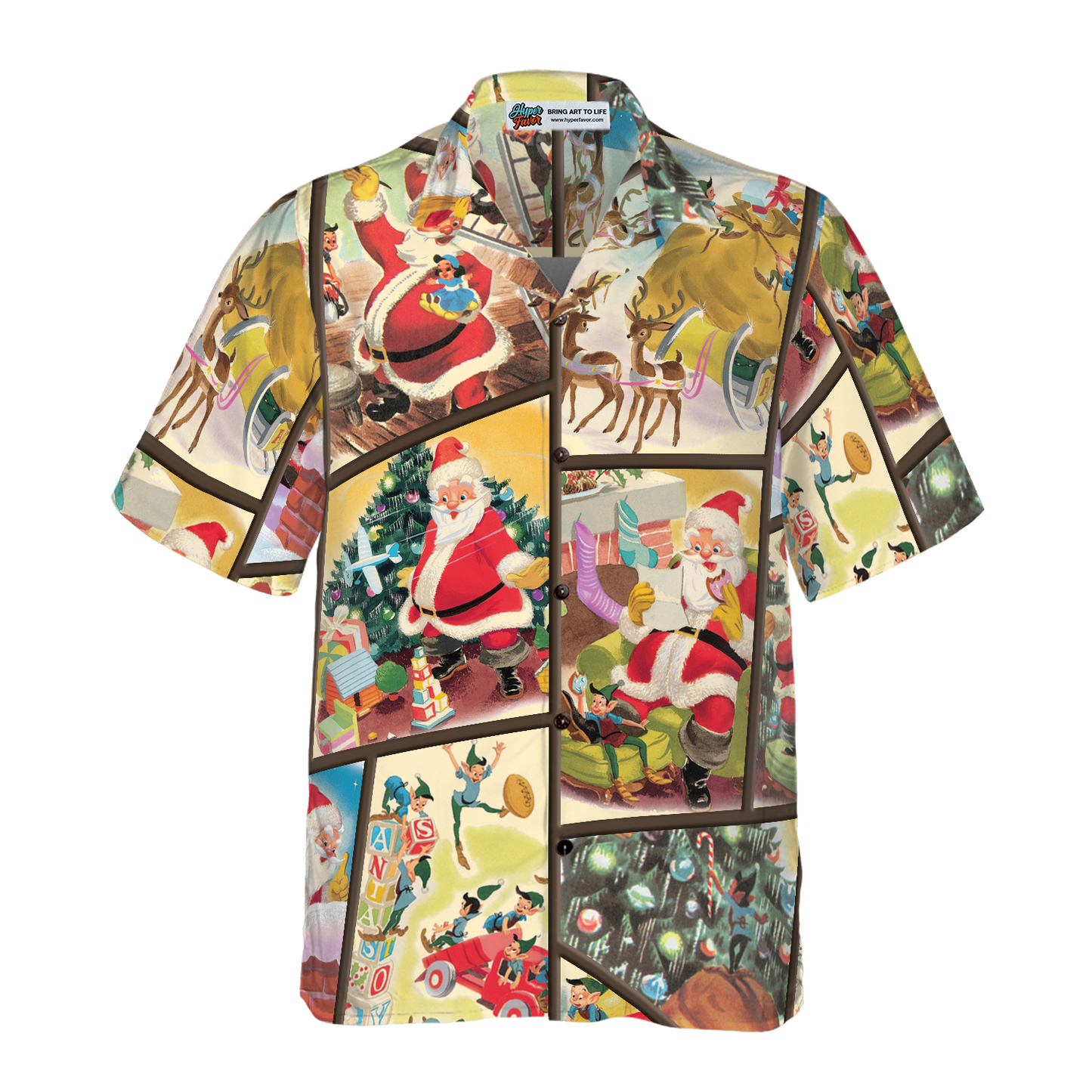 WW | Hyperfavor Weihnachten Hawaiian Shirts für Herren und Damen, Santa Elf Geschenk Hawaiian Shirt Knopfleiste Kurzarm