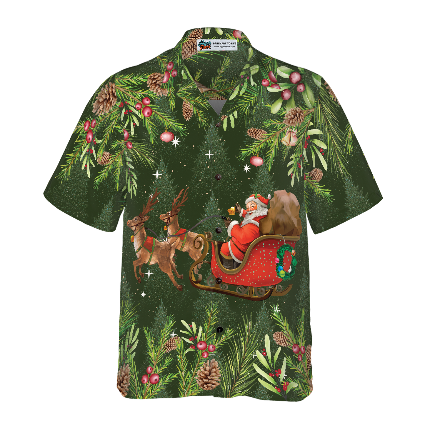 WW | Hyperfavor Santa Santa Reitender Schlitten 1 Muster Hawaiian-Shirt, Weihnachtshemden Kurzarm Button-Down-Shirt für Männer und Frauen