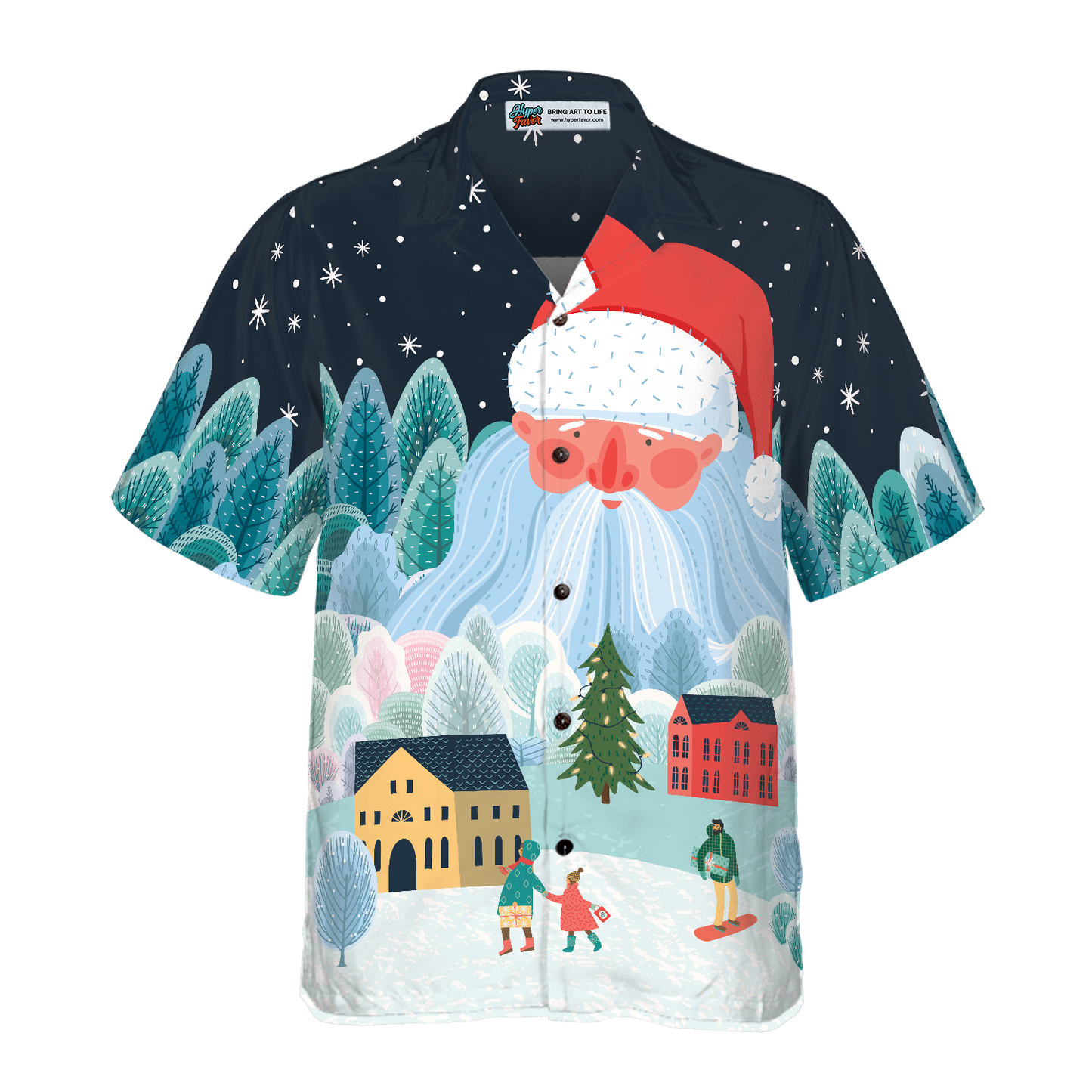 WW | Hyperfavor Weihnachten Hawaiian Shirts für Männer und Frauen, Xmas Santa Tower Hawaiian Shirt Button Down Shirt Kurzarm