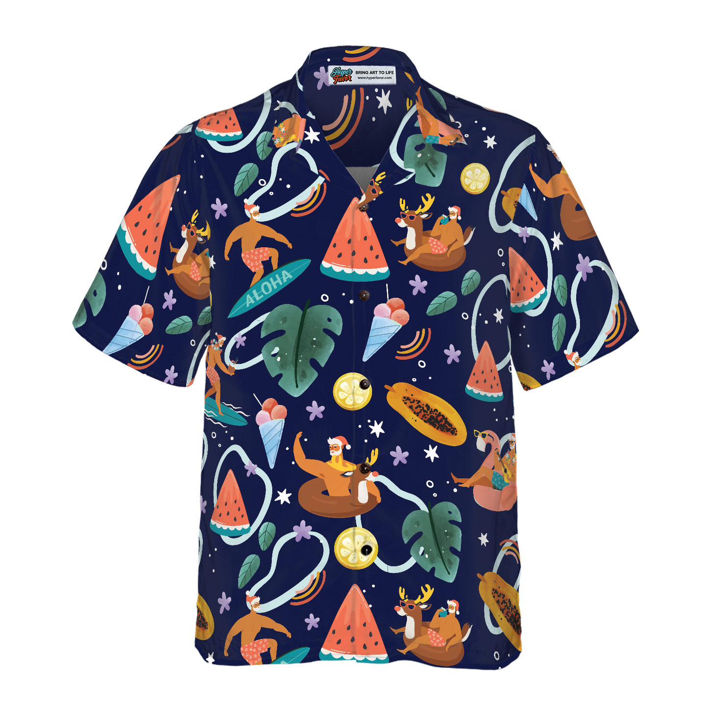 WW | Hyperfavor Santa Beach 1 Muster Hawaiian Shirt, Weihnachtshemden Kurzarm Button-Down-Shirt für Männer und Frauen