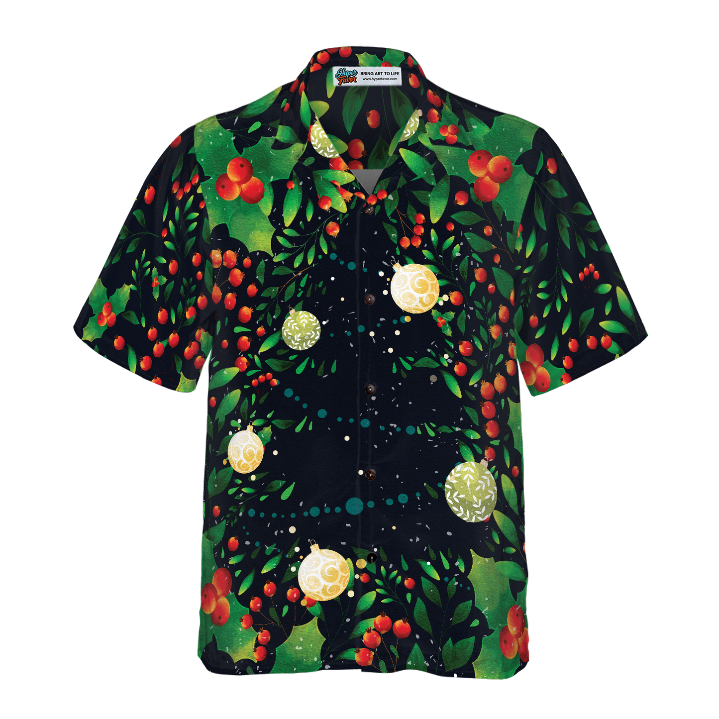 WW | Hyperfavor Weihnachtsbaum-Muster Hawaiian-Shirt, Weihnachtshemden Kurzarm Button-Down-Shirt für Männer und Frauen