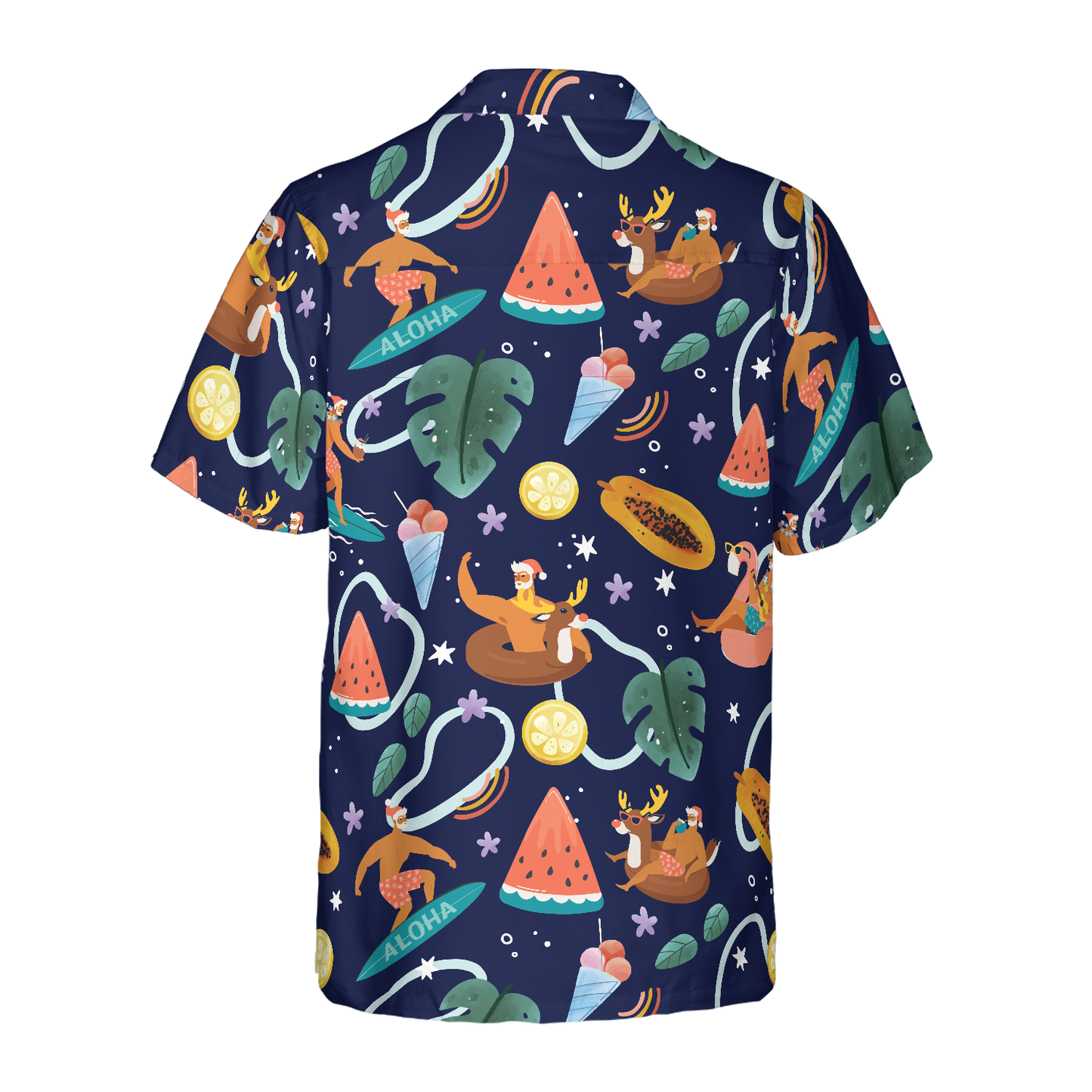 WW | Hyperfavor Santa Beach 1 Muster Hawaiian Shirt, Weihnachtshemden Kurzarm Button-Down-Shirt für Männer und Frauen
