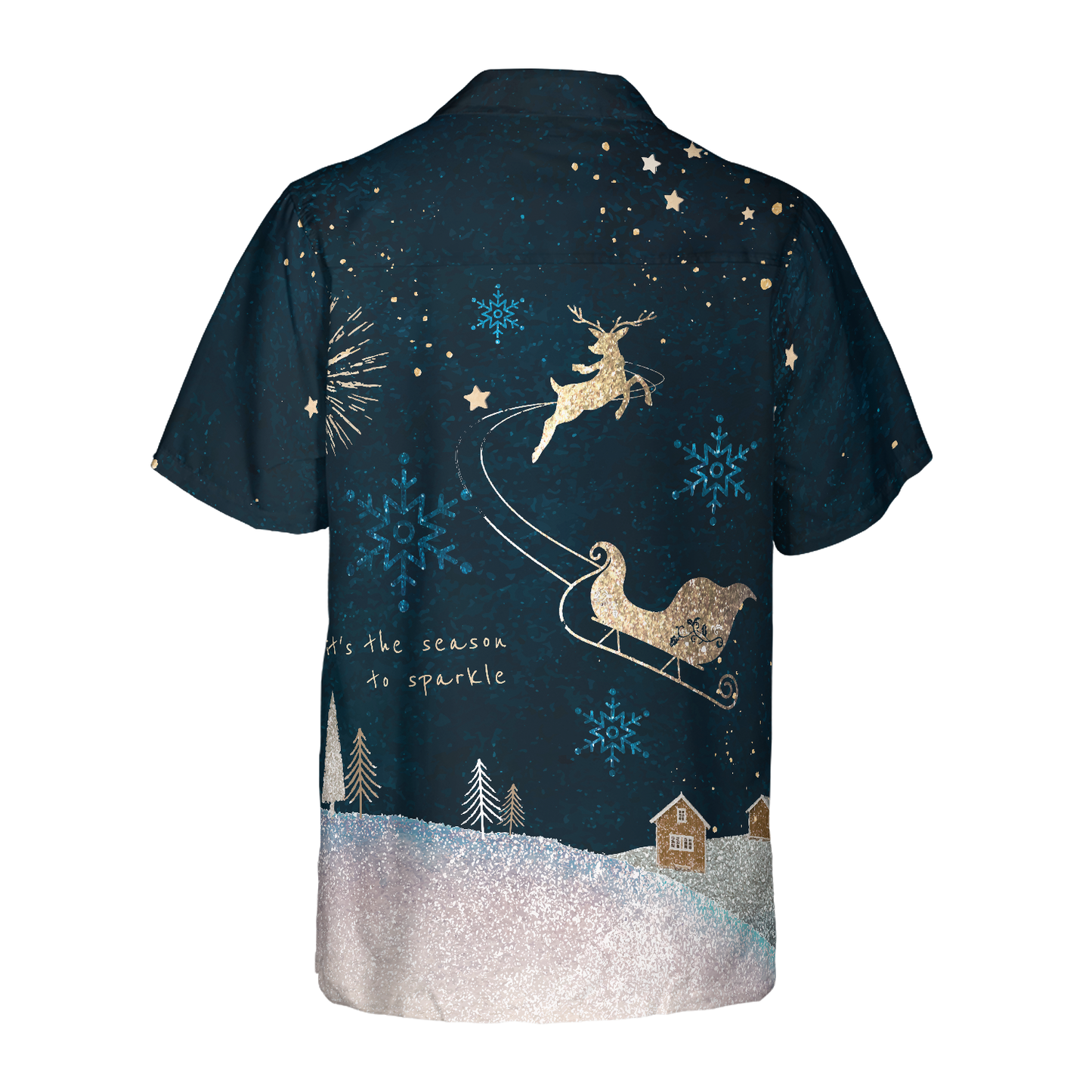 WW | Hyperfavor Weihnachtshawaiianhemden, Rentier Schnee Dunkel Hemd Kurzarm, Weihnachtshemd Geschenkidee für Männer und Frauen