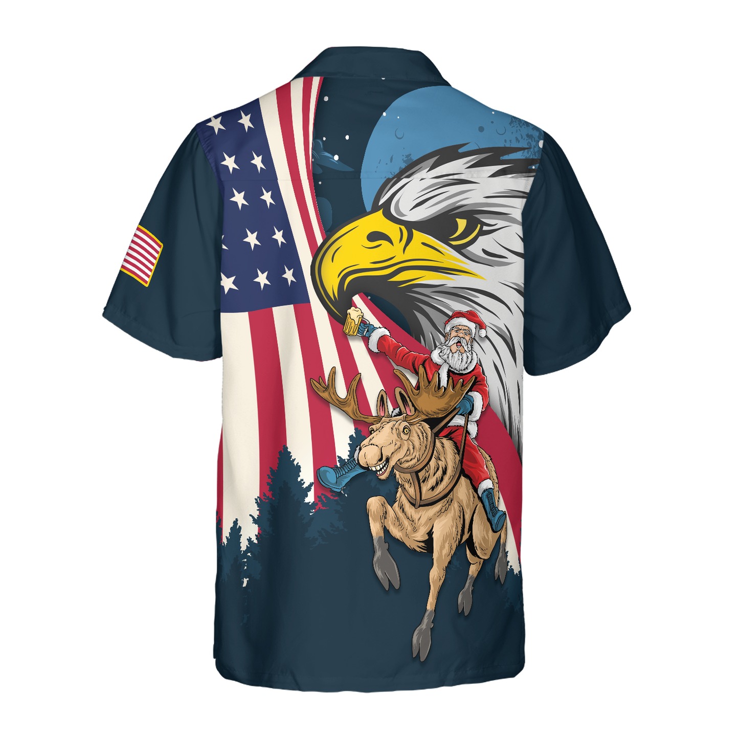 WW | Hyperfavor Weihnachts-Hawaiian-Shirts, Santa mit amerikanischer Flagge 2 Kurzarm-Shirt, Weihnachtshemd-Idee Geschenk für Männer und Frauen