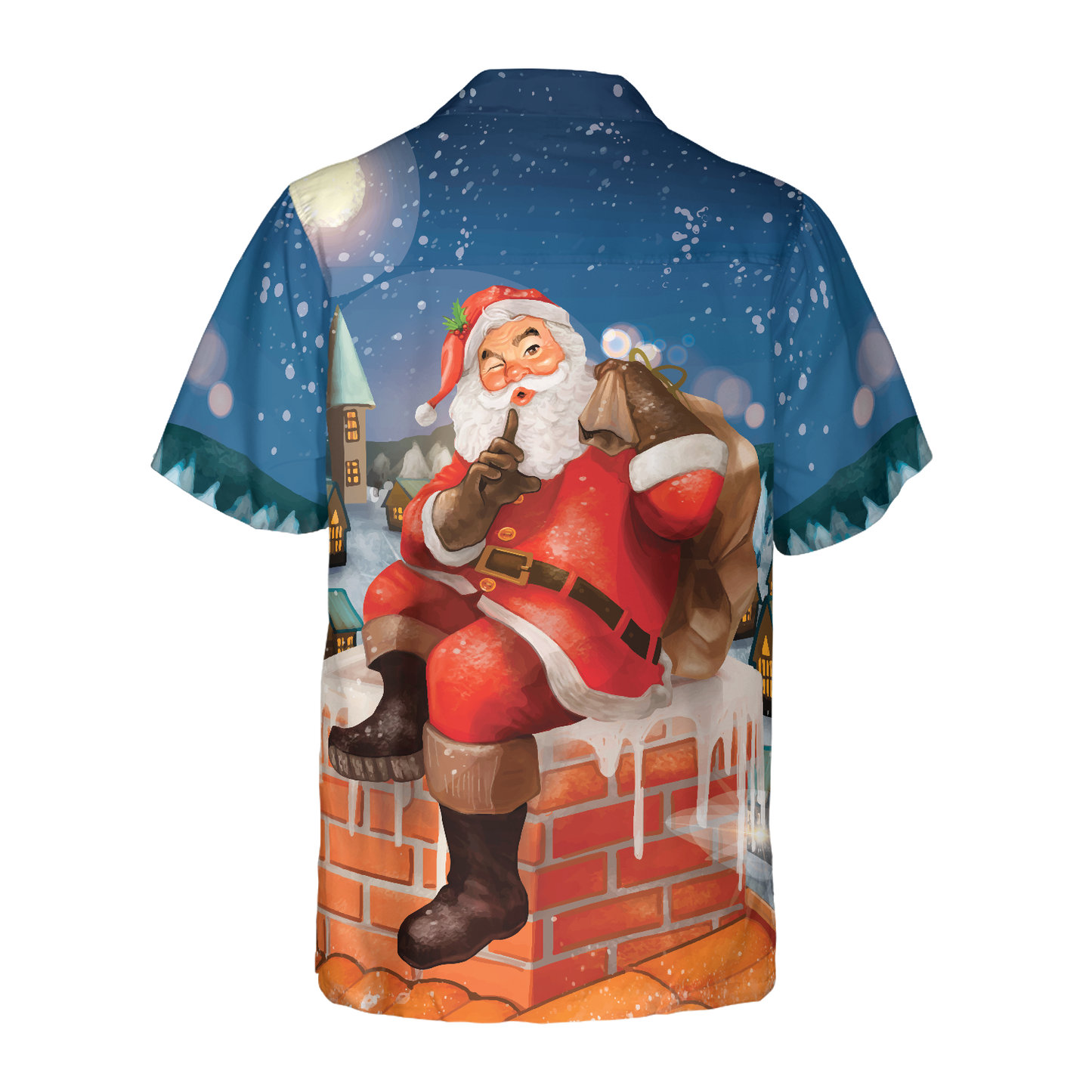 WW | Hawaiian-Shirts, Santa mit Geschenk T-Shirt Kurzarm, Weihnachts-Shirt Geschenkidee für Männer und Frauen