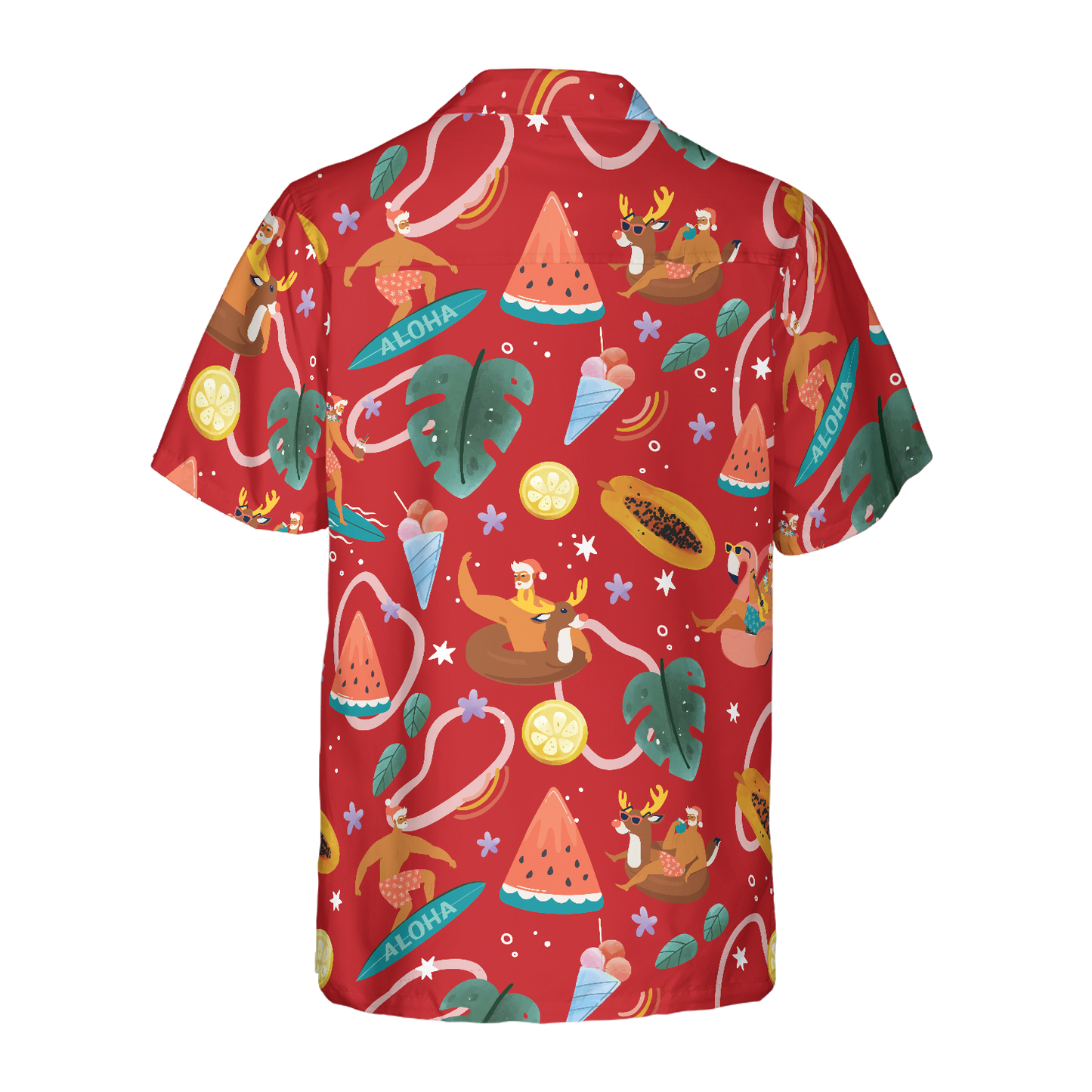 WW | Hyperfavor Santa Surfing 3 Muster Hawaiian Shirt, Weihnachtshemden Kurzarm Button Down Shirt für Männer und Frauen