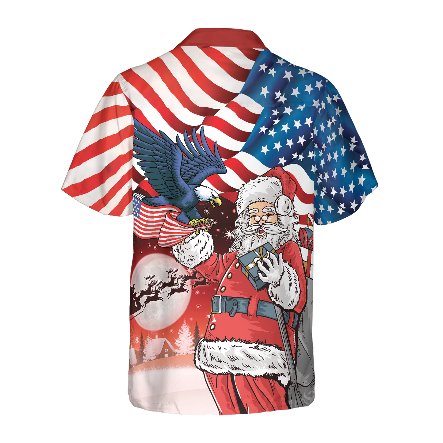 WW | Adler, der auf Santas Hand mit amerikanischer Flagge sitzt, Hawaiiansches Hemd, Weihnachtshemden-Idee Geschenk für Männer und Frauen