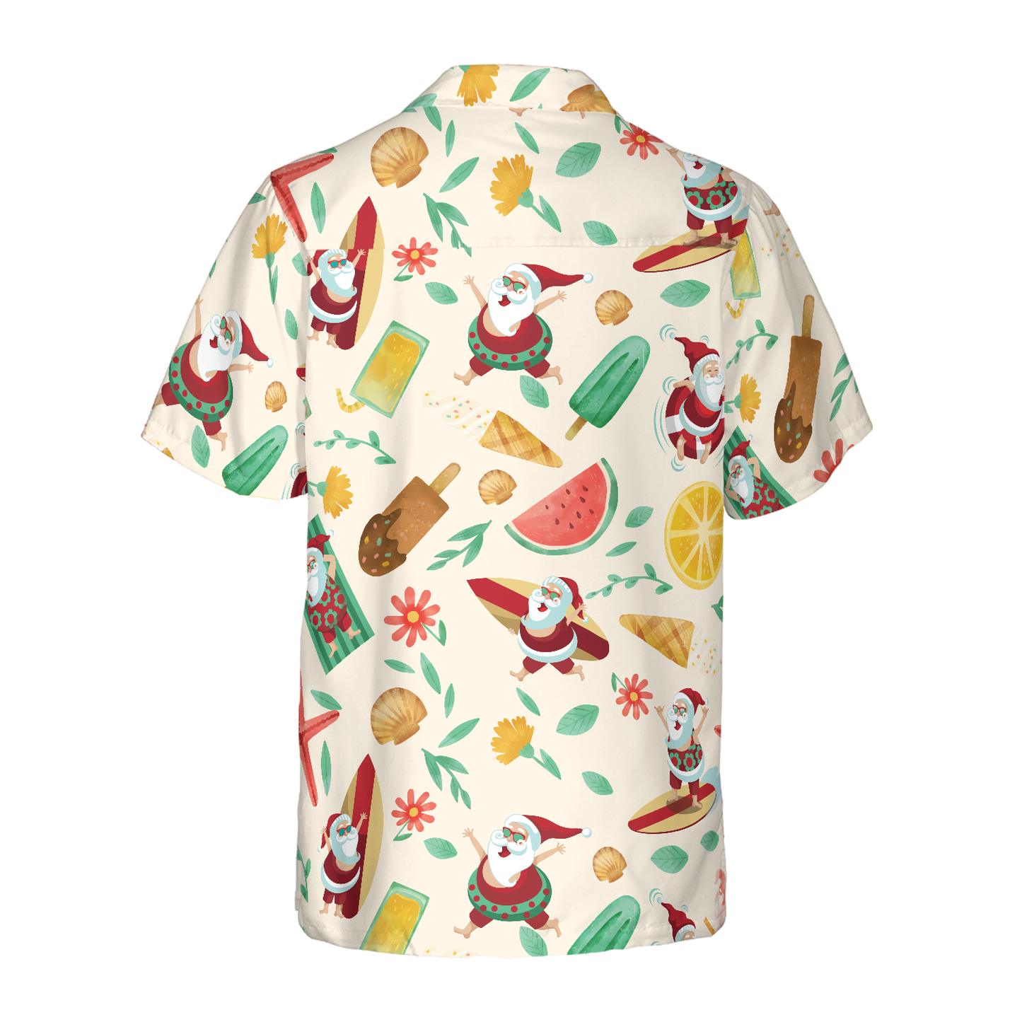 WW | Hyperfavor Santa Surfing 1 Pattern Hawaiian Shirt, Christmas Short Sleeve Button-Down Shirt For Men And Women