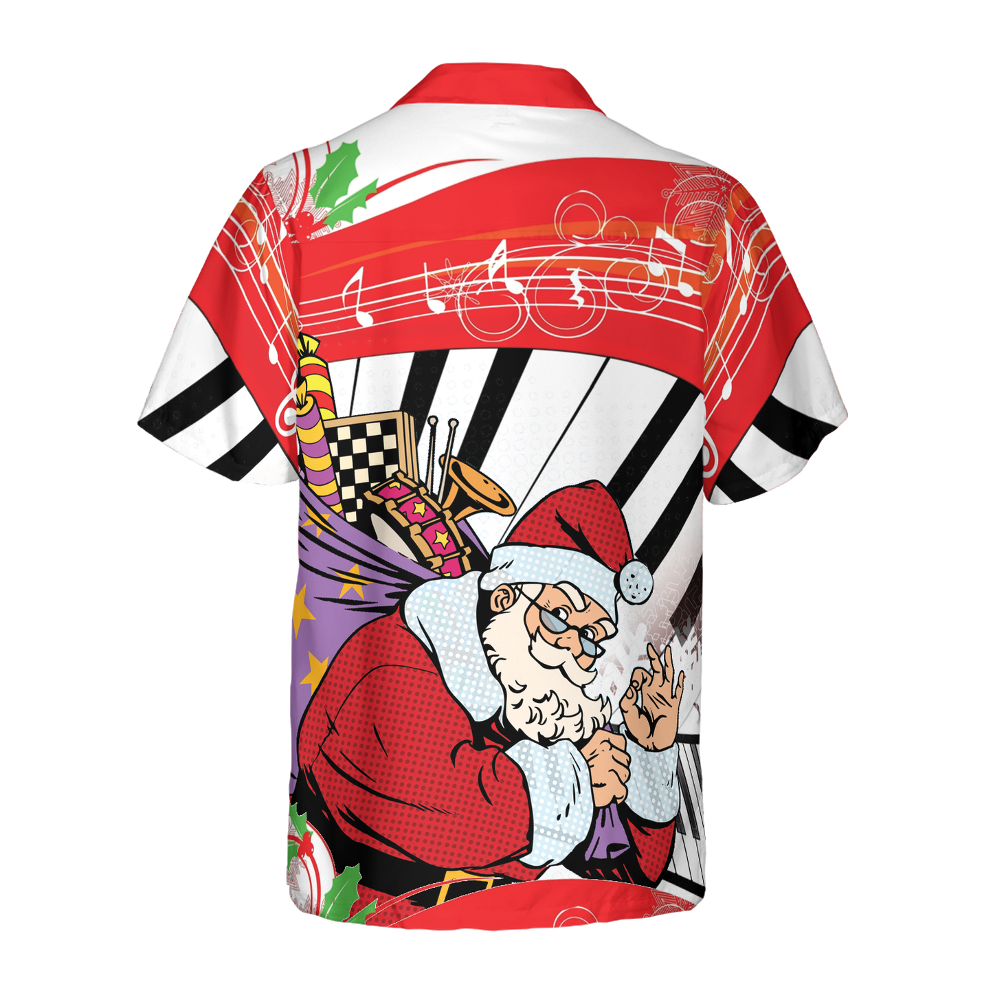WW | Hyperfavor Weihnachten Hawaiian Shirts, Weihnachtsmann Mit Klavier Hintergrund Kurzarmshirt, Weihnachtshemden Geschenkidee Für Männer Und Frauen