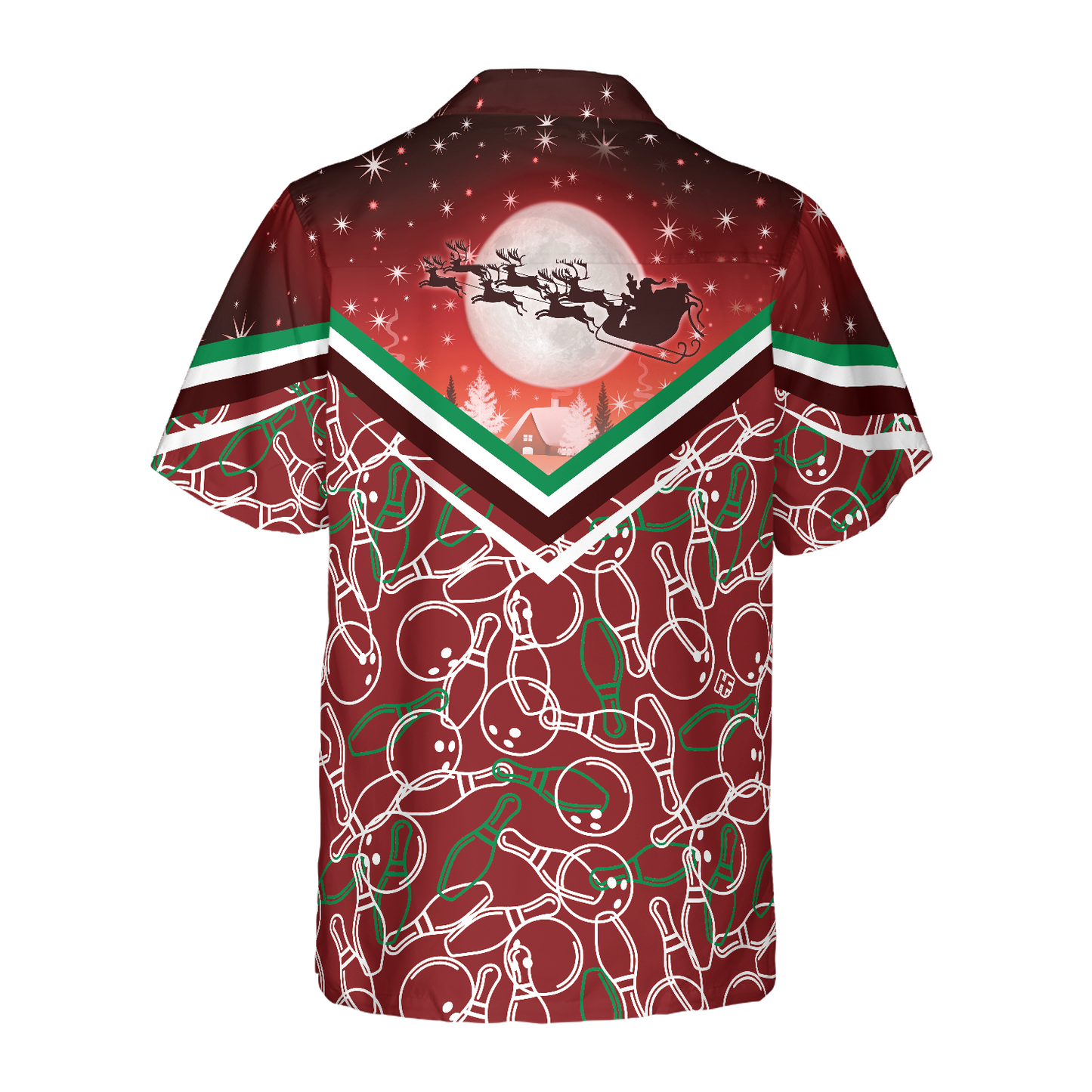 WW | Hyperfavor Weihnachts-Hawaiian-Shirts, Weihnachtsnacht mit Bowling-Muster Shirt Kurzarm, Weihnachts-Shirt Geschenkidee für Männer und Frauen