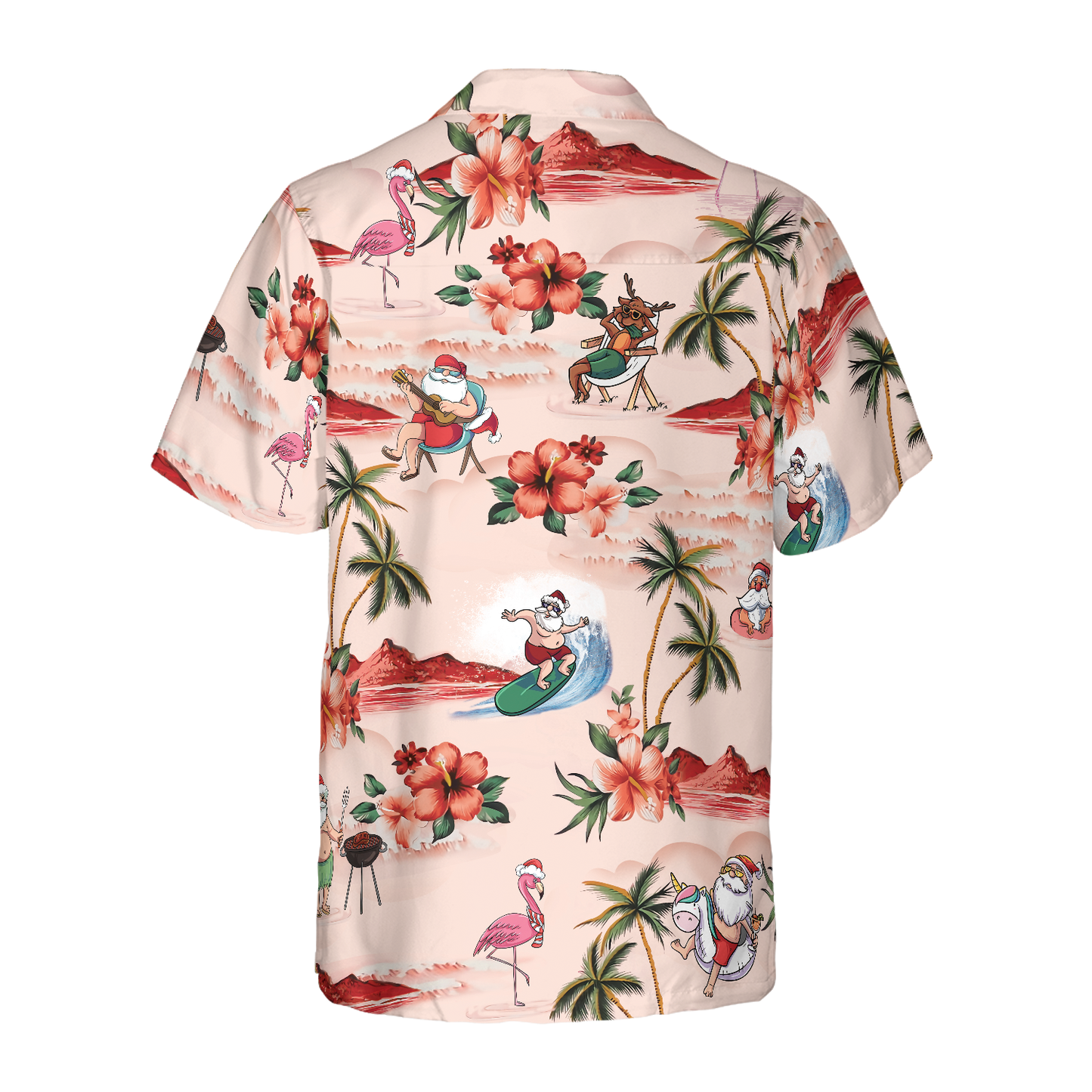 WW | Hyperfavor Weihnachts-Hawaiian-Shirts für Männer und Frauen, Santa Strand Weihnachtsmuster Hawaiian Shirt Button-Down-Shirt Kurzarm