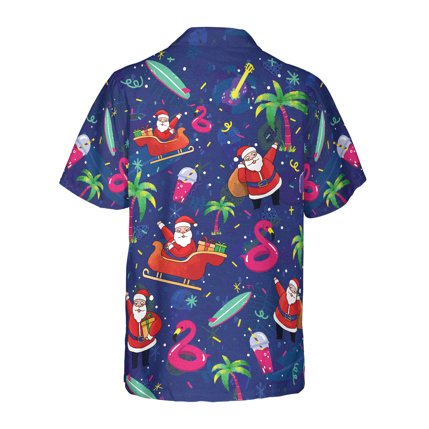 WW | Hyperfavor Weihnachts-Hawaiian-Shirts, Santa Flamingo tropisches Mustershirt Kurzarm, Weihnachtshemd Geschenkidee für Männer und Frauen
