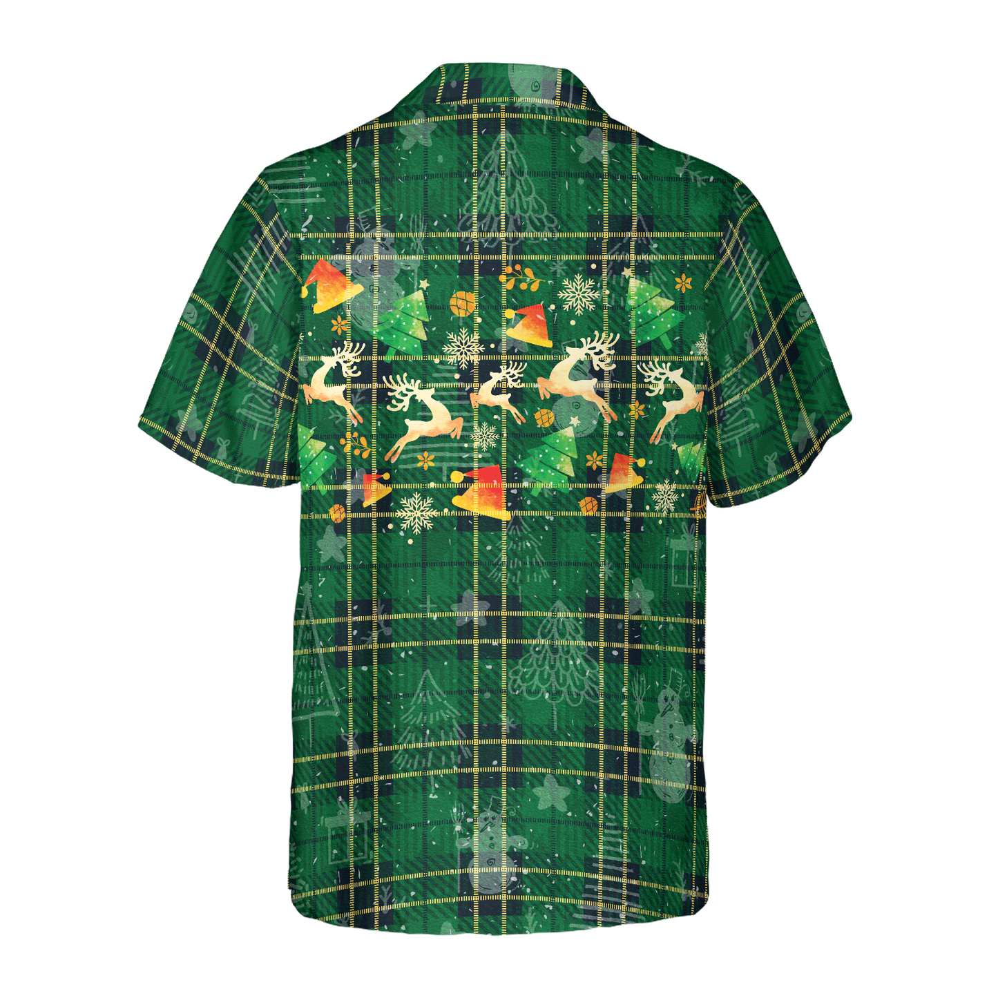 WW | Hyperfavor Weihnachts-Hawaiianhemden für Männer und Frauen, Weihnachts-Rentier grünes Plaid-Muster Hawaiianhemd mit Knopfleiste Kurzarm