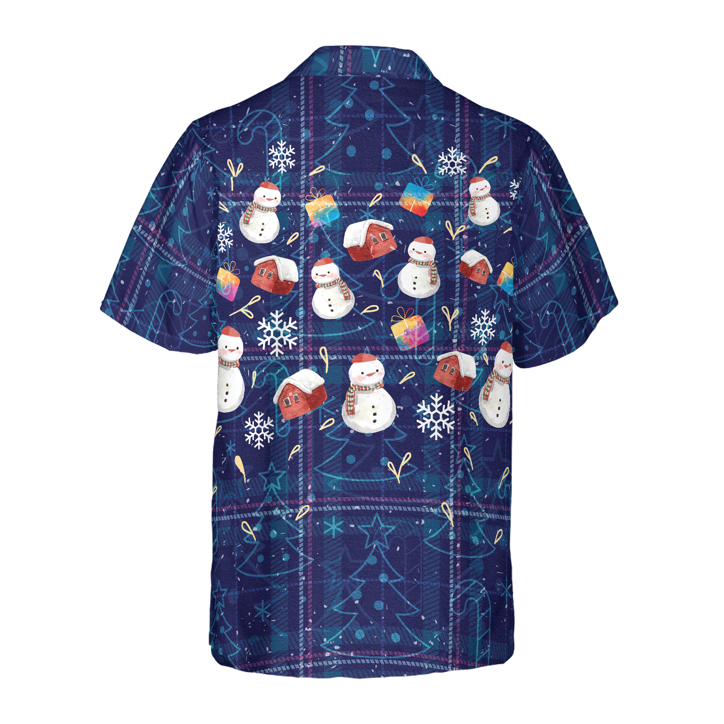 WW | Hyperfavor Weihnachts-Hawaiianhemden, Weihnachts-Schneemann dunkelblau kariertes Musterhemd mit kurzen Ärmeln, Weihnachtshemden Geschenkidee für Männer und Frauen
