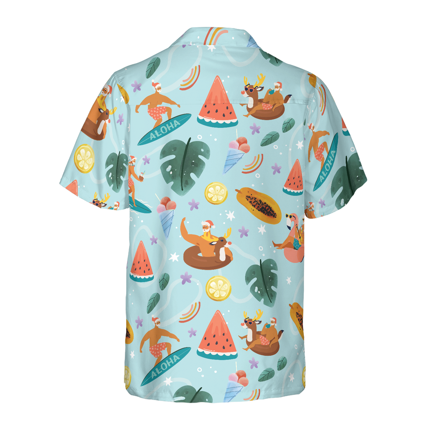 WW | Hyperfavor Santa Beach 2 Muster Hawaiihemd, Weihnachtshemden Kurzarm Button-Down-Hemd für Männer und Frauen