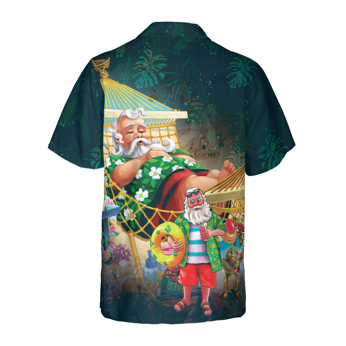 WW | Hyperfavor Weihnachts-Hawaiian-Shirts, Weihnachtsmann am Strand Kurzarmhemd, Weihnachtshemd Geschenkidee für Männer und Frauen