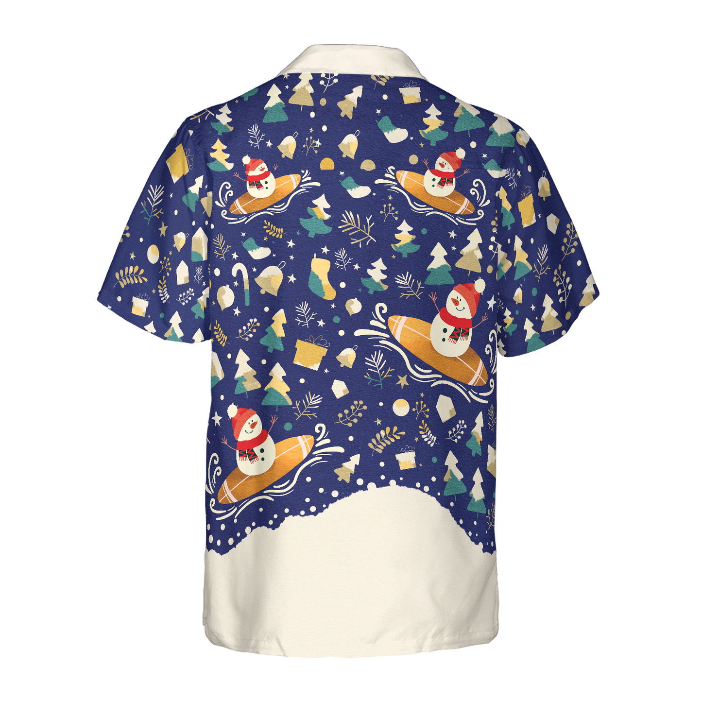WW | Hyperfavor Weihnachten Schneemann Surfen Hawaiian Hemd, Weihnachtshemden Kurzarm Button-Down-Hemd für Männer und Frauen