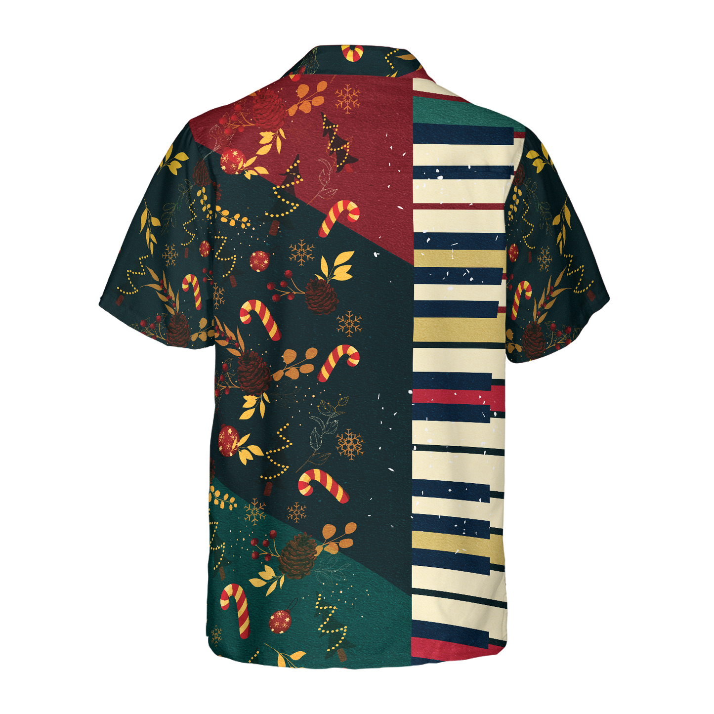 WW | Hyperfavor Weihnachtsmuster mit Klavier Hawaii-Hemd, Weihnachtshemden Kurzarm Button-Down-Hemd für Männer und Frauen