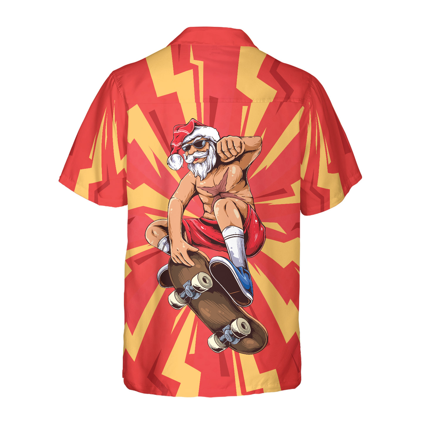 WW | Hyperfavor Weihnachten Hawaiian-Shirts für Männer und Frauen, Santa Skateboarder Hawaiian-Shirt Kurzarm Hemd