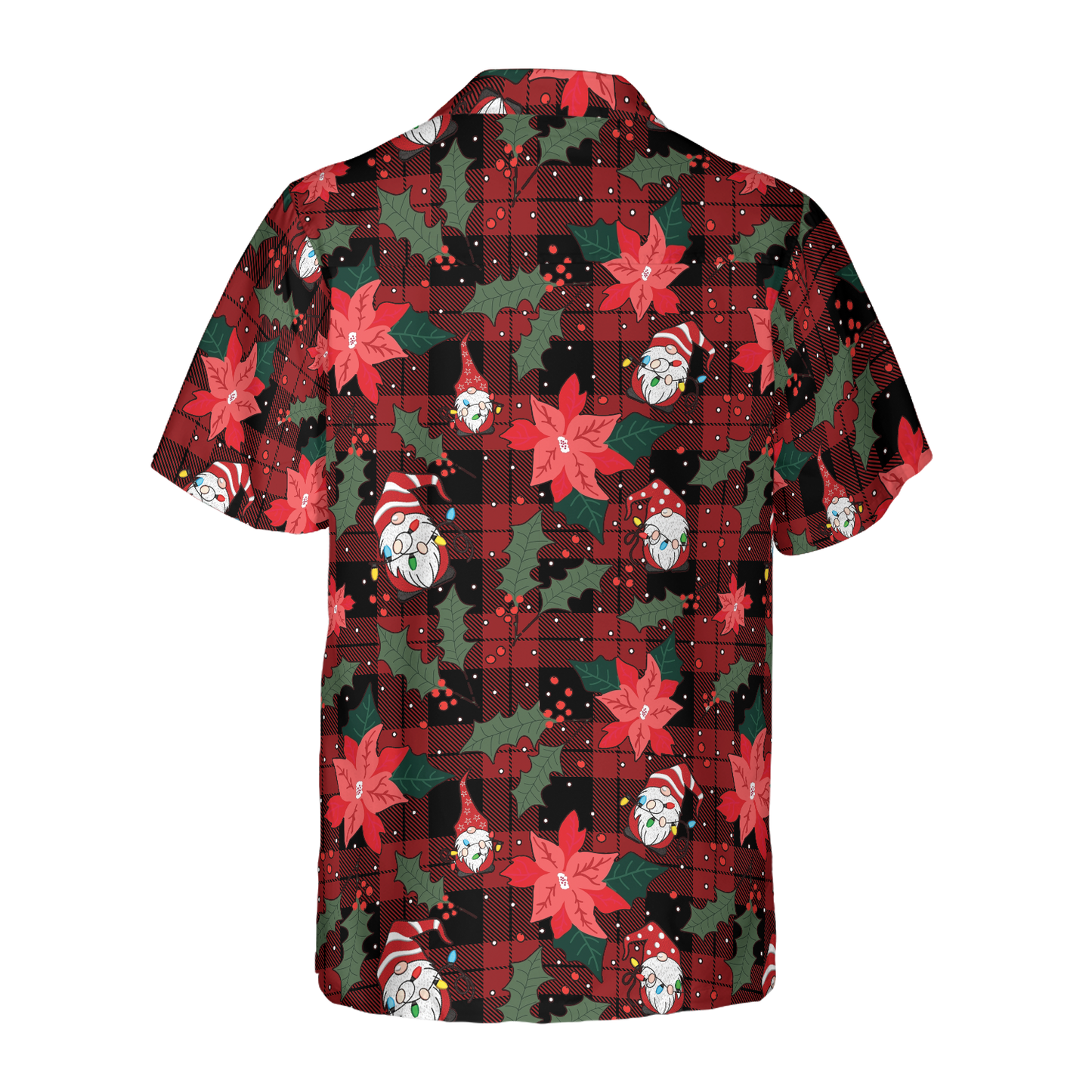 WW | Hyperfavor Christmas Hawaiian Shirts, Red Plaid Gnome Short Sleeve Shirt, Christmas Shirts Gift Idea for Men and Women