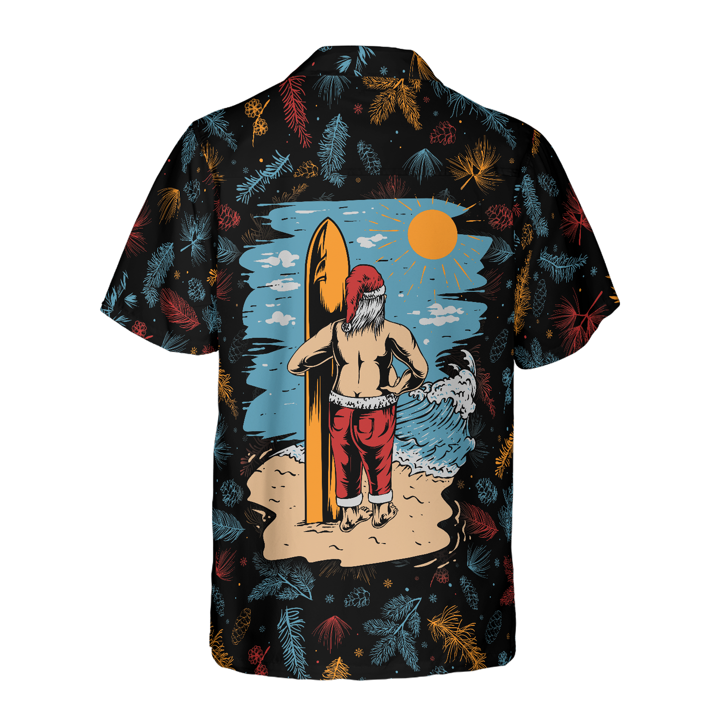 WW | Hyperfavor Santa Beach Muster 2 Hawaii-Hemd, Weihnachtshemden Kurzarm Knopfdown-Hemd für Männer und Frauen
