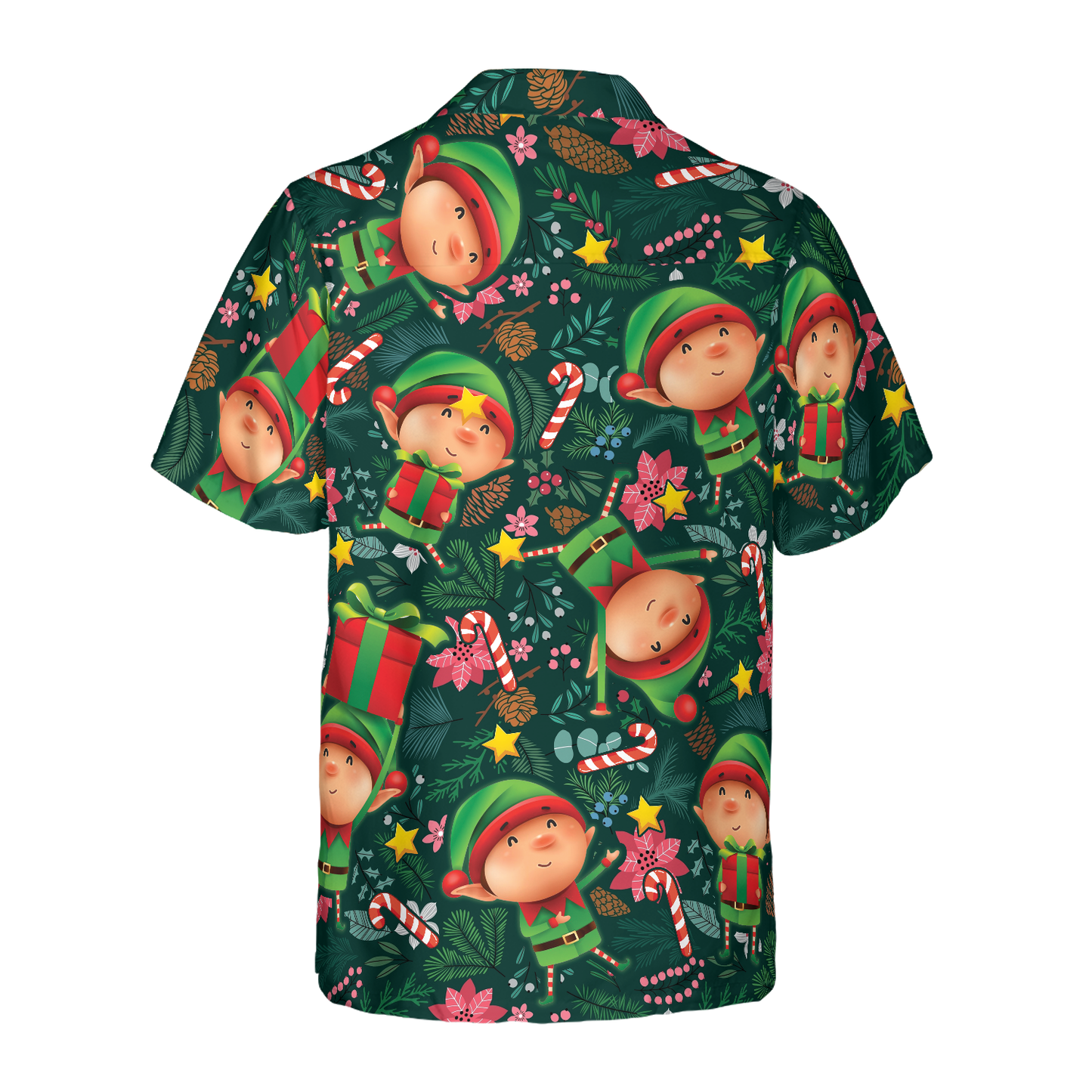 WW | Hyperfavor Weihnachts-Hawaiianhemden, Das Weihnachts-Elf Mit Dunkelgrünem Muster Kurzarmhemd, Weihnachtshemd Geschenkidee Für Männer Und Frauen