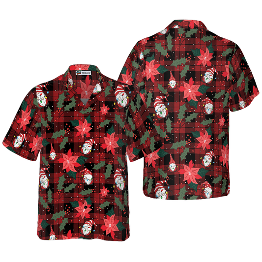 WW | Hyperfavor Christmas Hawaiian Shirts, Red Plaid Gnome Short Sleeve Shirt, Christmas Shirts Gift Idea for Men and Women