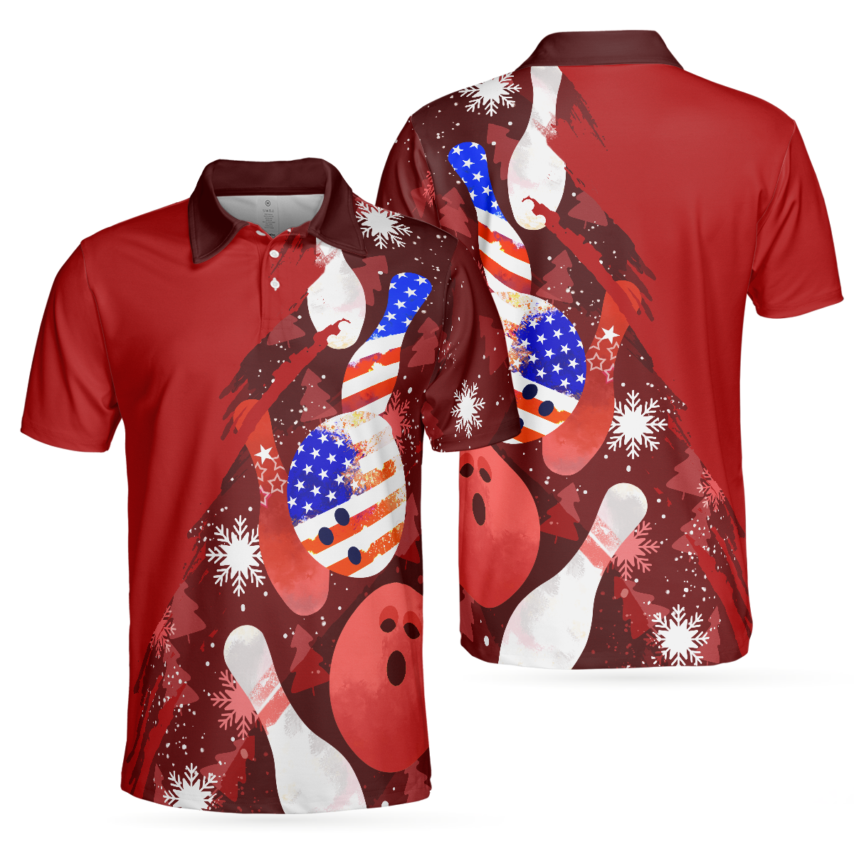 WW | Amerikanische Flagge Weihnachten Bowlingball und Pins Herren Polohemden