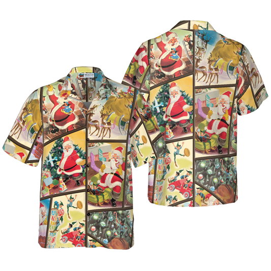 WW | Hyperfavor Christmas Hawaiian Shirts for Men and Women, Santa Elf Gift Hawaiian Shirt Button Down Short Sleeve