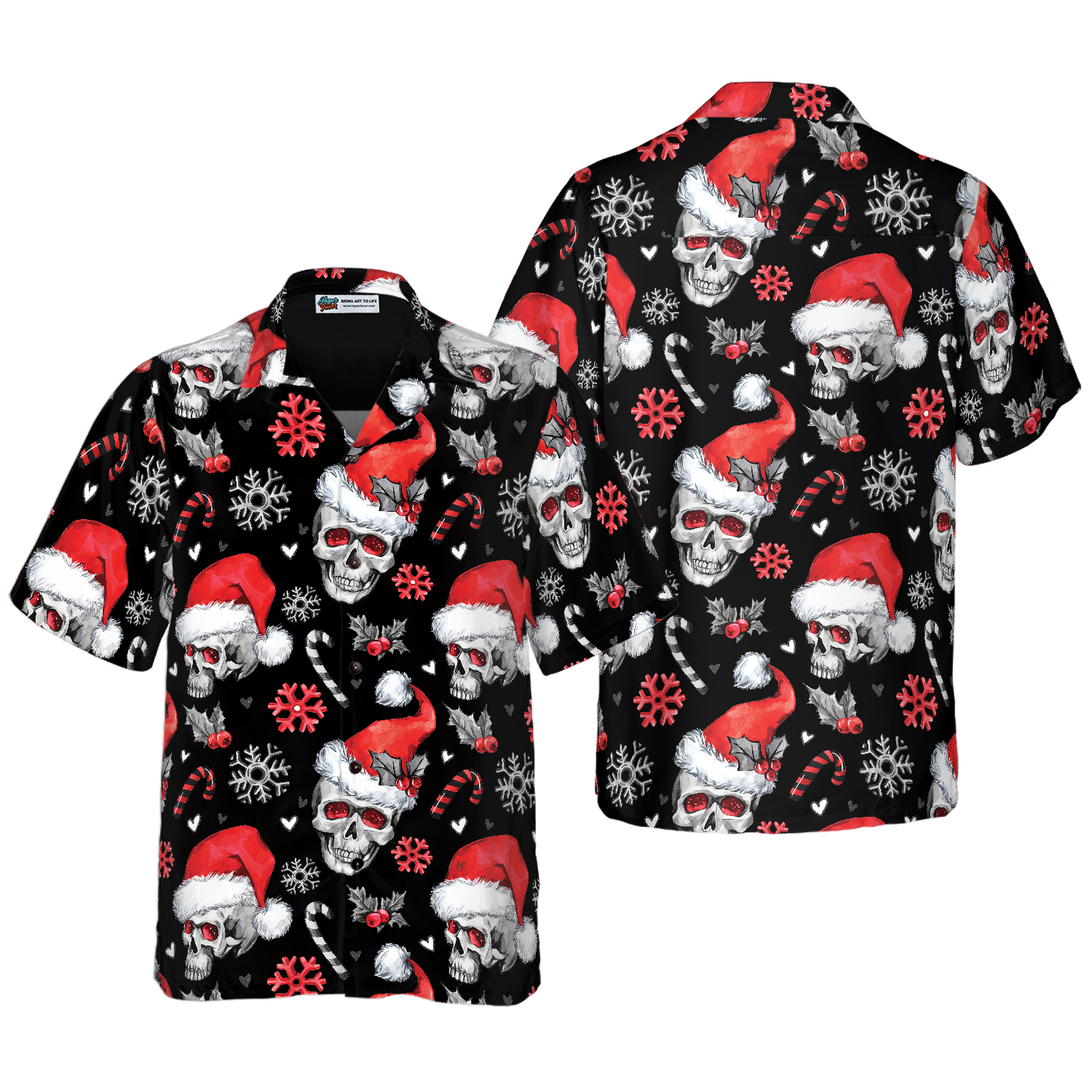 WW | Weihnachts-Schädel mit Zuckerstangen Weihnachts-Hawaiian-Shirt, Schädel Weihnachts-Hawaiian-Shirt für Herren