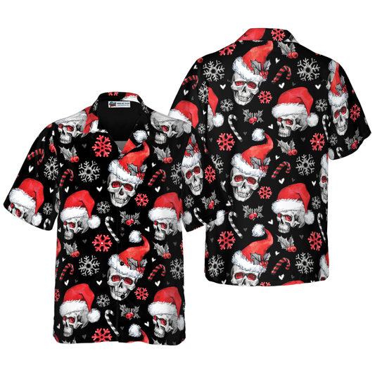WW | Candy Cane Skull Christmas Hawaiian Shirt, Skull Christmas Hawaiian Shirt for Men