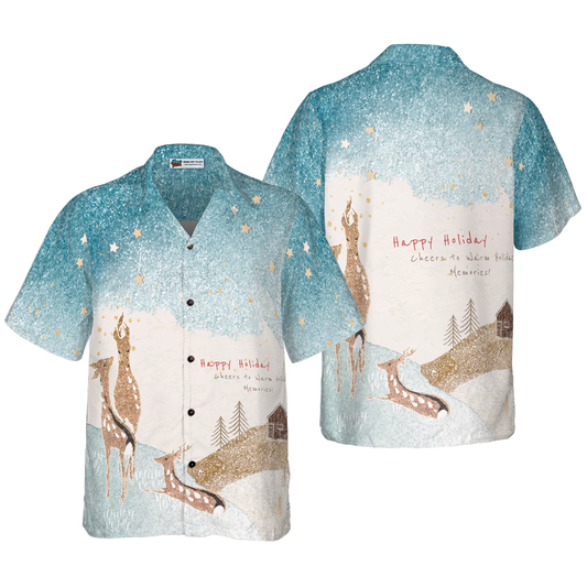WW | Hyperfavor Reindeer Snow Light Hawaiian Shirt, Christmas Shirts Short Sleeve Button Down Shirt for Men and Women