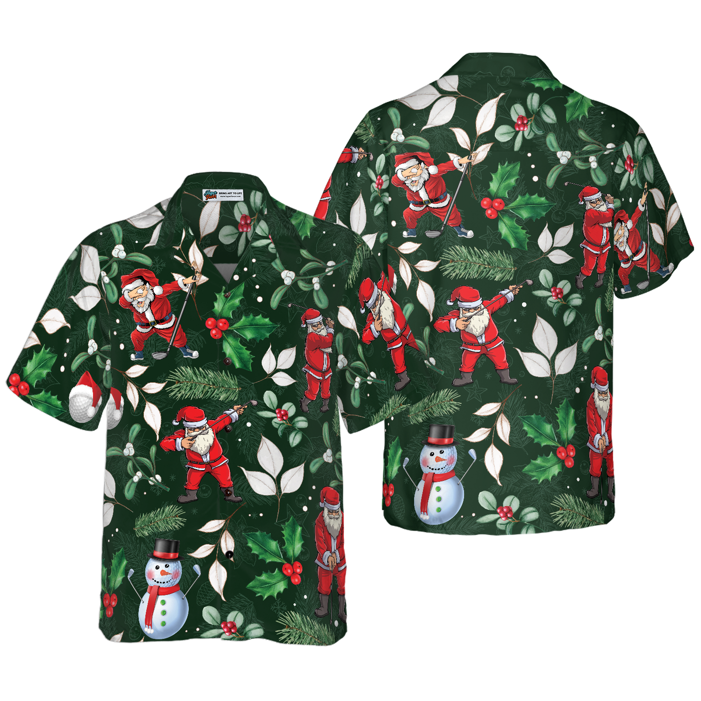 WW | Hyperfavor Weihnachten Hawaiianische Hemden, Santa Golfspiel Muster Hemd Kurzarm, Weihnachtshemd Geschenkidee für Männer und Frauen