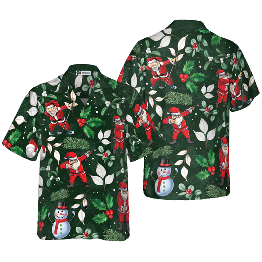 WW | Hyperfavor Christmas Hawaiian Shirts, Santa Golfing Pattern Shirt Short Sleeve, Christmas Shirt Gift Idea for Men and Women