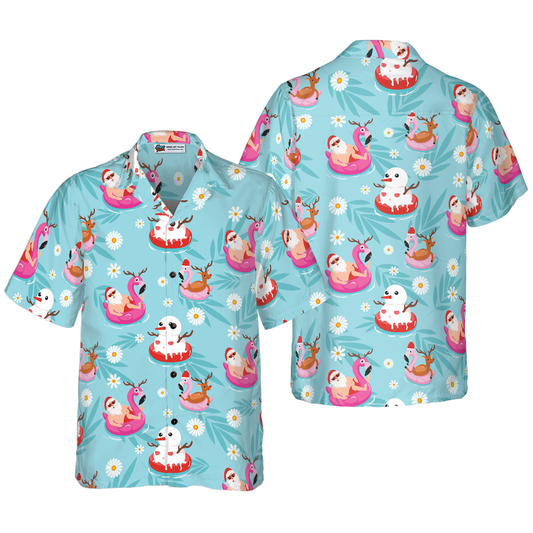 WW | Hyperfavor Christmas Hawaiian Shirts, Santa Beach Summer Pattern Shirt Short Sleeve, Christmas Shirts Idea Gift For Men And Women