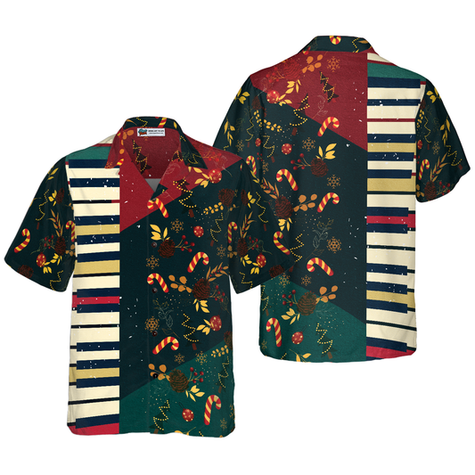 WW | Hyperfavor Weihnachtsmuster mit Klavier Hawaii-Hemd, Weihnachtshemden Kurzarm Button-Down-Hemd für Männer und Frauen