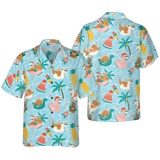 WW | Hyperfavor Christmas Hawaiian Shirts, Santa Beach Summer Shirt Short Sleeve, Christmas Shirt Idea Gift for Men and Women
