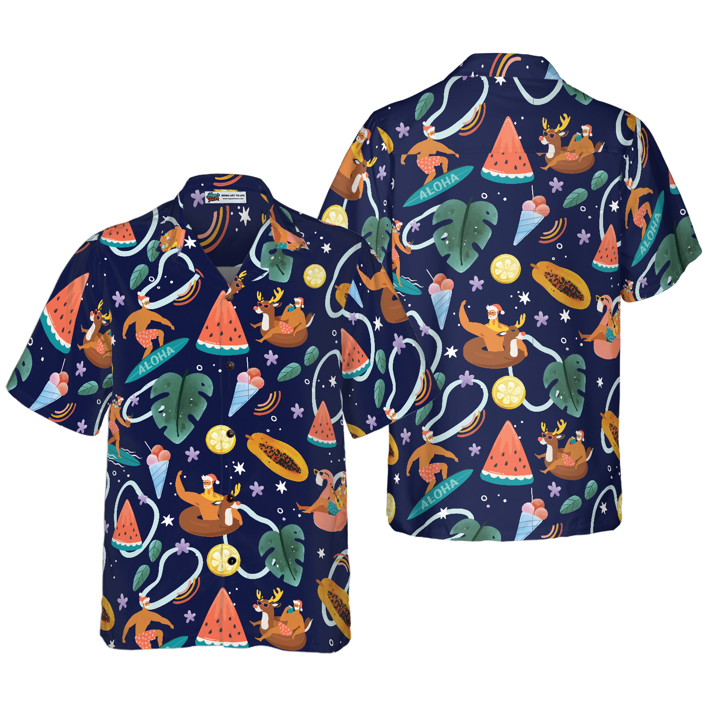WW | Hyperfavor Santa Beach 1 Muster Hawaiian Shirt, Weihnachtshemden Kurzarm Button-Down-Shirt für Männer und Frauen