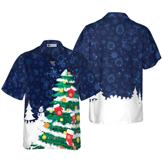 WW | Hyperfavor Christmas Tree Hawaiian Shirt, Christmas Short Sleeve Button Down Shirt for Men and Women