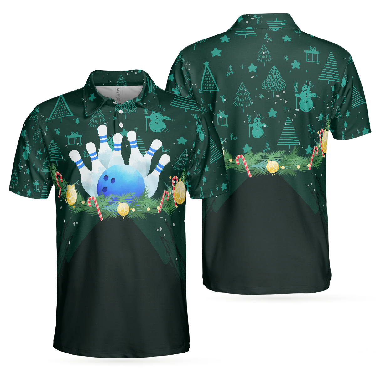 WW | Weihnachtskranz mit Bowling Herren Polohemden