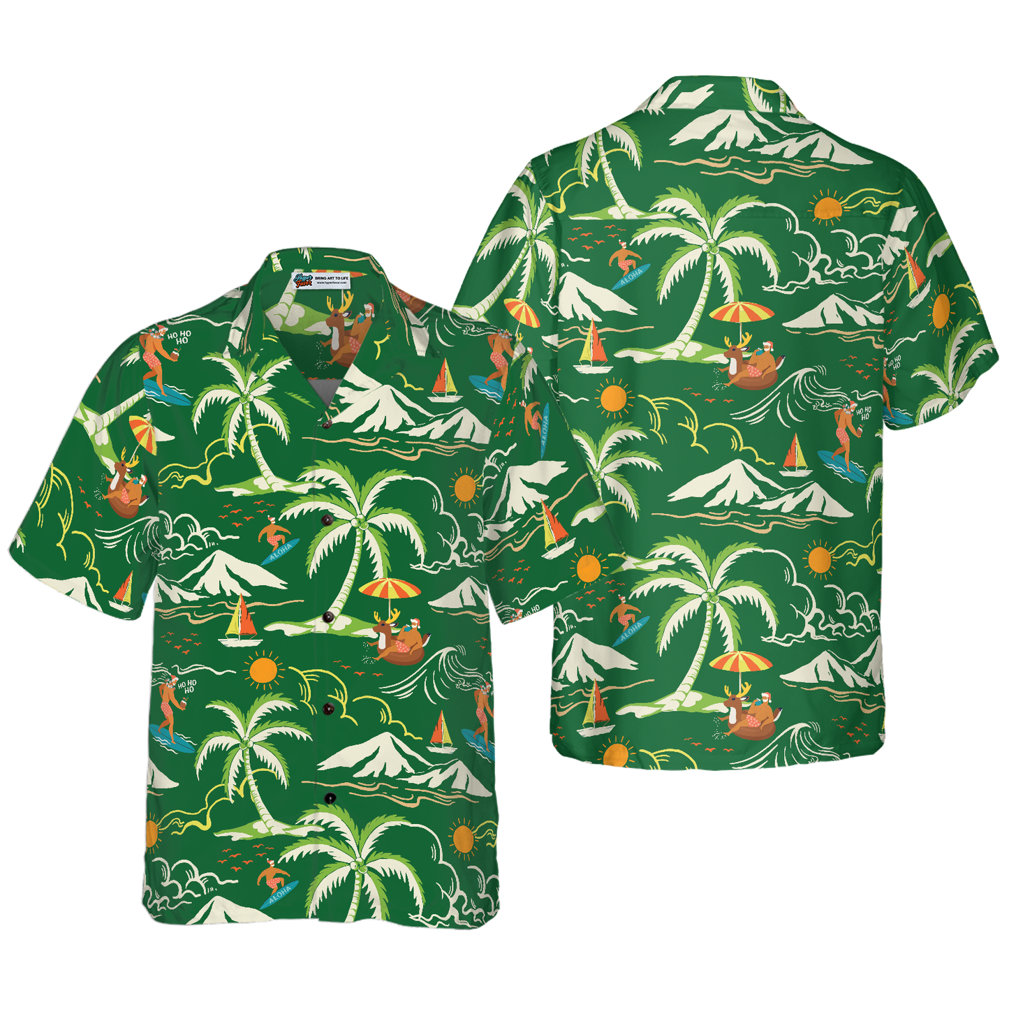 WW | Hyperfavor Weihnachts-Hawaiian-Shirts, Santa Beach Sommermuster 2 Shirt Kurzarm, Weihnachtshemd Geschenkidee für Männer und Frauen