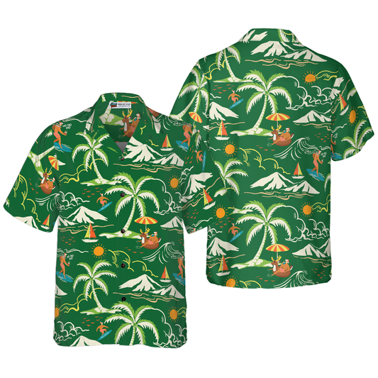 WW | Hyperfavor Christmas Hawaiian Shirts, Santa Beach Summer Pattern 2 Shirt Short Sleeve, Christmas Shirt Gift Idea for Men and Women