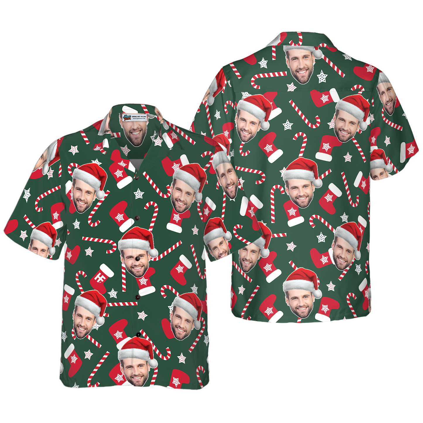 WW | Lustiges benutzerdefiniertes Gesicht Weihnachtsmuster nahtlos 02 benutzerdefiniertes Hawaiihemd